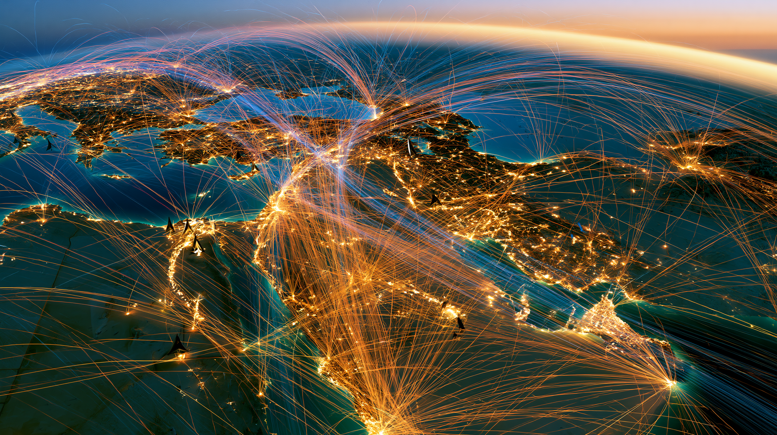 Intercontinental air corridors converge on the Arabian Gulf, illustrating how geography becomes infrastructure and movement becomes strategic influence.
