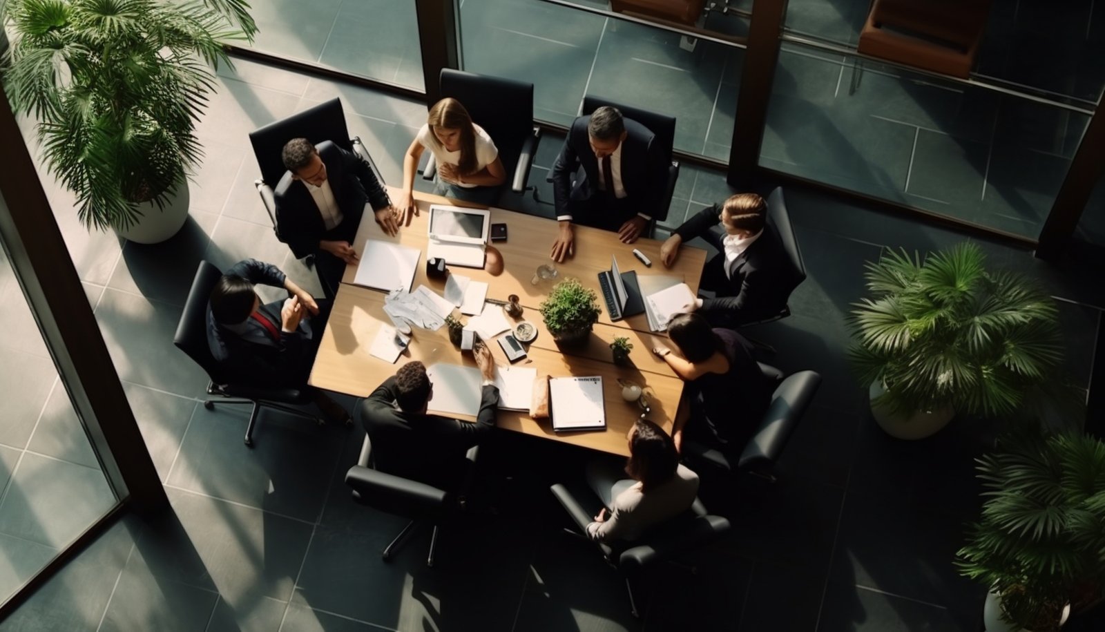Executives deliberating around a boardroom table during a strategic investment meeting