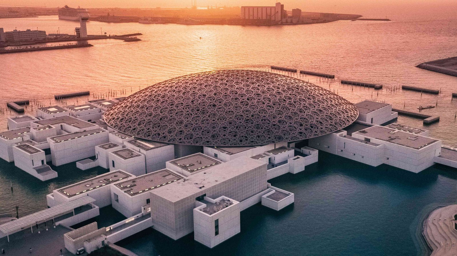 Seen from above, Louvre Abu Dhabi appears as a single architectural composition.